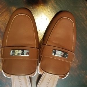 Coach shea leather flat mules saddle brown sz.7